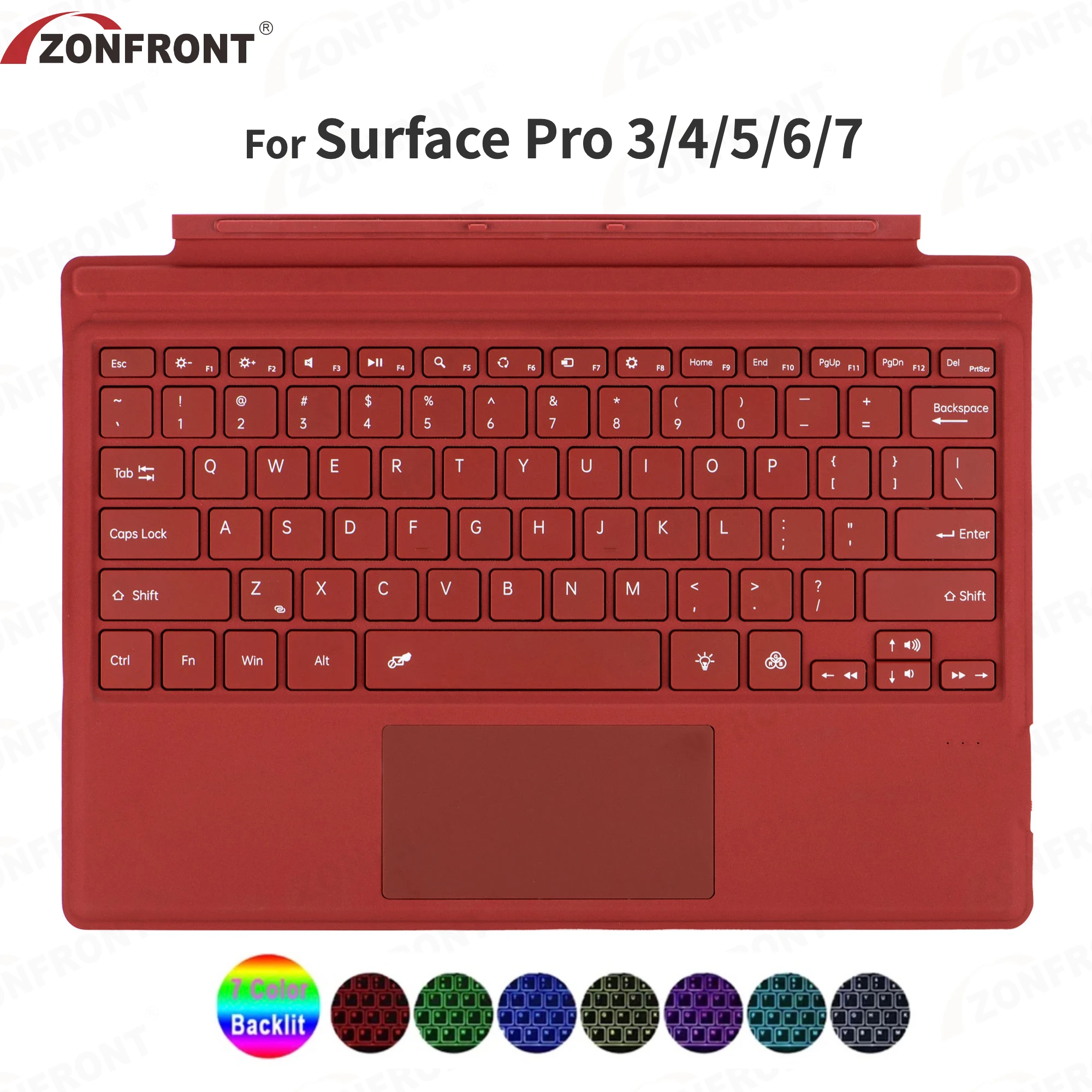 ZONFRONT Backlit Trackpad Keyboard for Microsoft Surface Pro 3 4 5 6 7 Russian Spanish Arabic Portuguese Korean Thai Keyboard