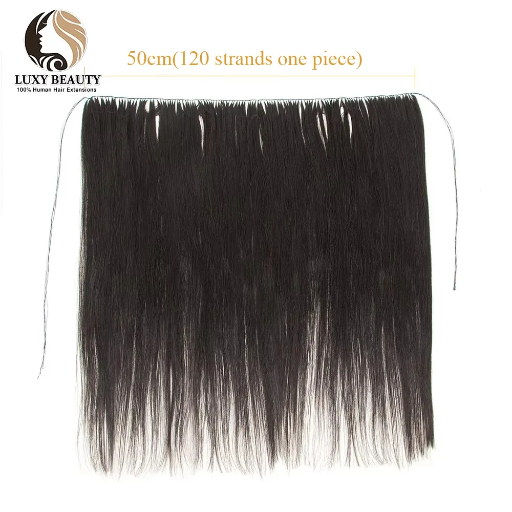 Feather Weft Human Hair Bundles Extensions Natural Fish Line Non-Remy Invisible Micro rings Hair Extension Weft 100g 120strands