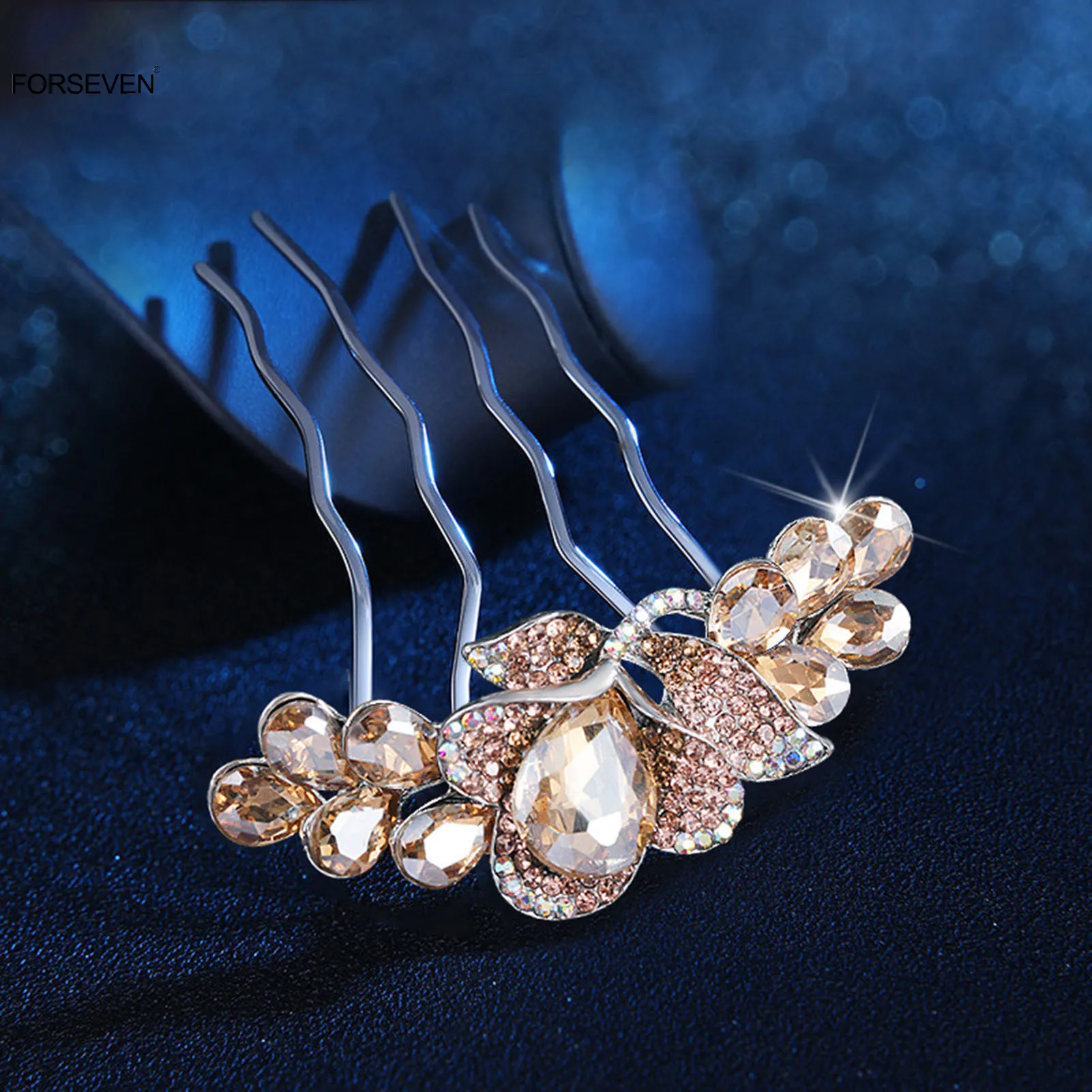 Simple Hair Combs Shiny Flower Rhinestone Hairpins Clips Women Girls Daily Hair Jewelry Bride Wedding Hair Styling Headpieces