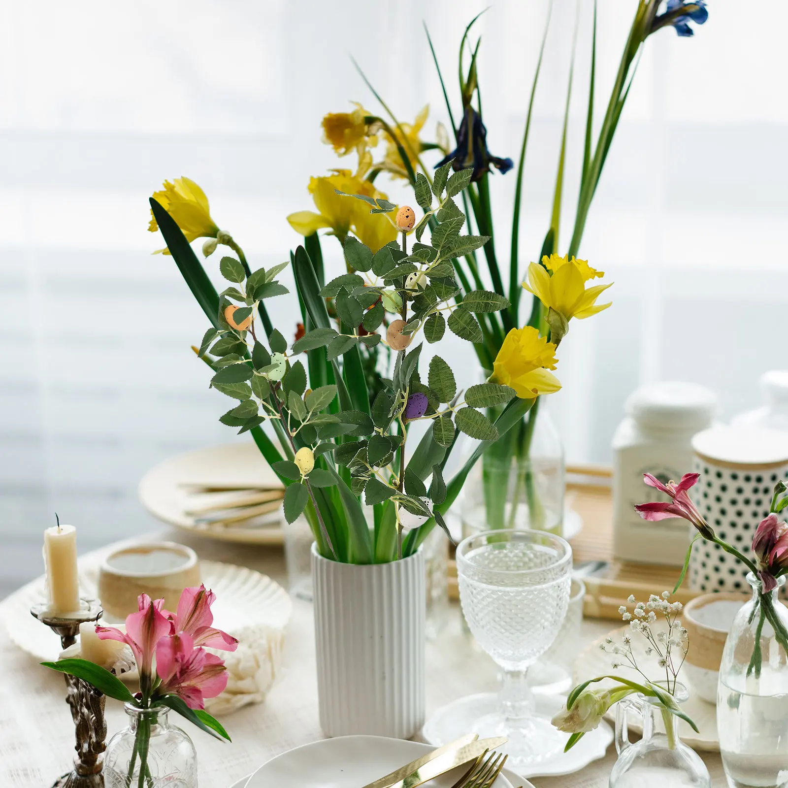 Branche d'œuf de pâques artificielle, 4 pièces, Bouquet d'œufs en mousse colorés et brillants, décoration de fête, ornement de pâques, accessoire Photo, pièce maîtresse
