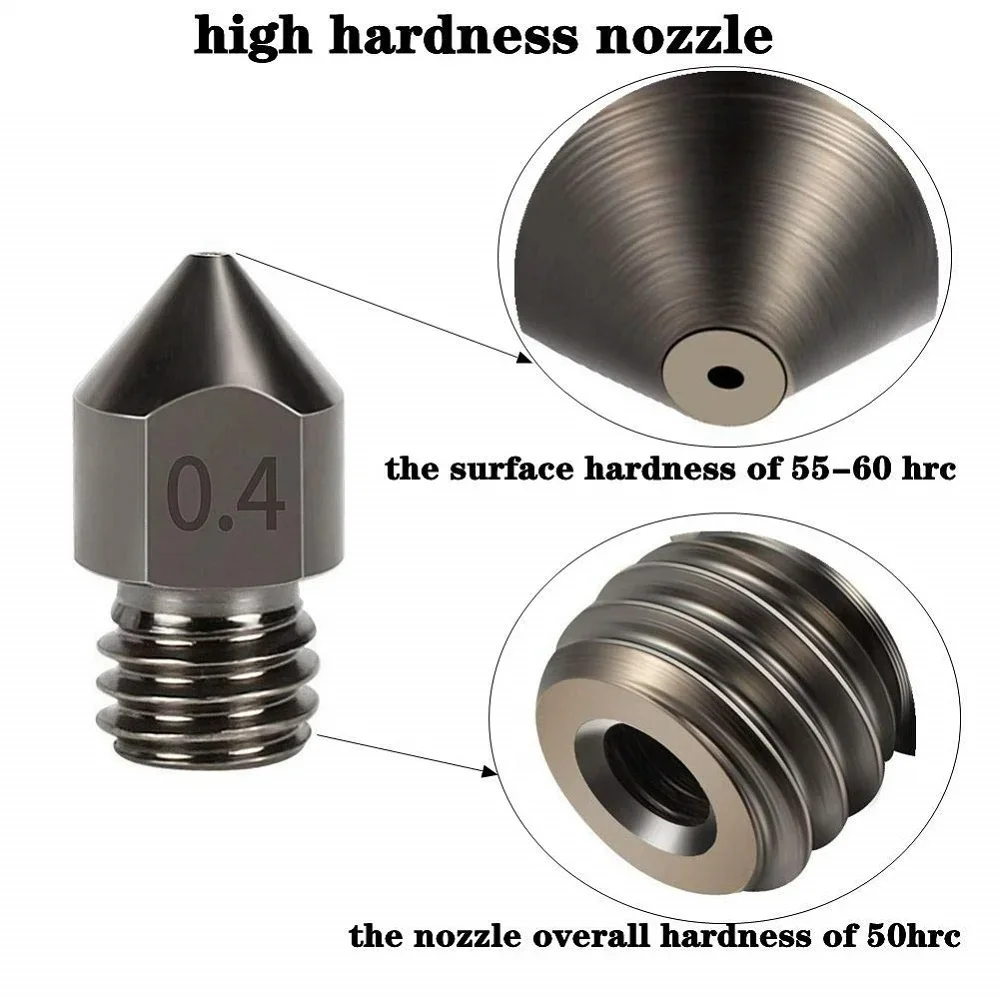 0.2/0.3/0.4/0.5/0.6/0.8/1.0mm MK7 MK8 Nozzle Super Hard Steel Mold Steel Corrosion-Resistant Extruder Threaded 1.75mm 3D Printer