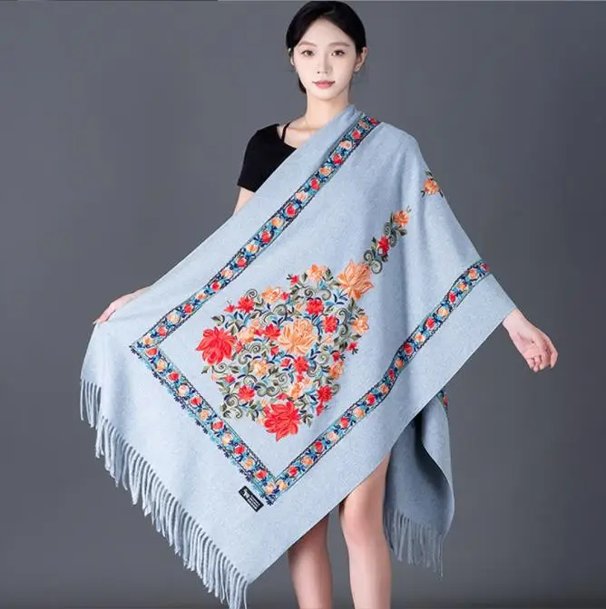 Fashion Shawl Cashmere Wrap Scarf Women Shawl Scarf Ethnic Style Warmth Luxury Warm Scarves Floral Women Embroidery Flower Shawl