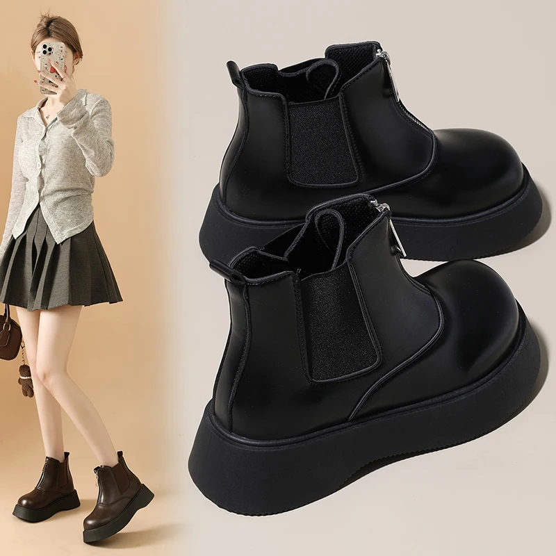 

Thick-soled fashion boots, retro big-toe short boots, trendy and cool, versatile college-style leather shoes Z509