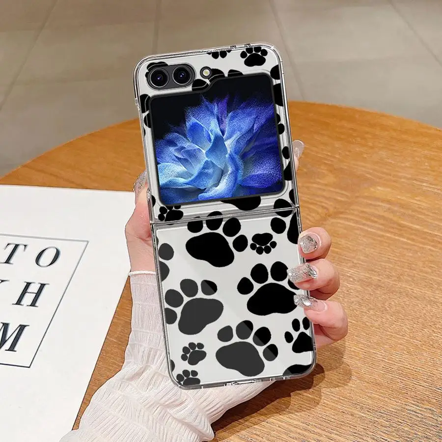 Case for Samsung Galaxy Z Flip 8 Flip6 Flip4 Z Flip 7 6 5 4 3 Flip5 Flip3 Flip7 FE Phone Cover Paw Print