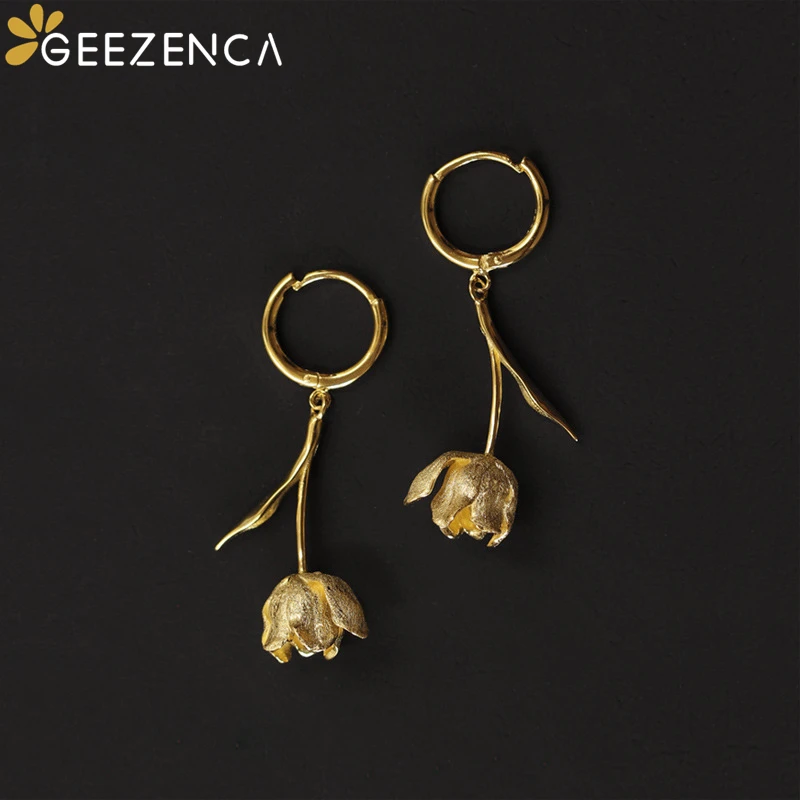 Orecchini pendenti con fiore di tulipano in argento Sterling 925 geezvac per le donne orecchino a cerchio di lusso minimalista Chic francese 2023