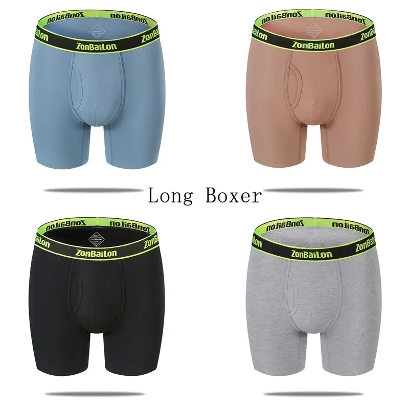 Jinshi Men's Boxer Briefs Long Leg Bamboo Breathable Open Fly Boxers No Ride Up Underwear