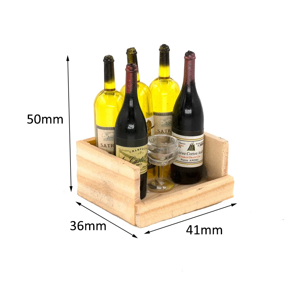 1/12 Dollhouse Miniature Accessories Mini Wine Bottle Goblet Set with Box Simulation Drinks Model for Doll House Decoration