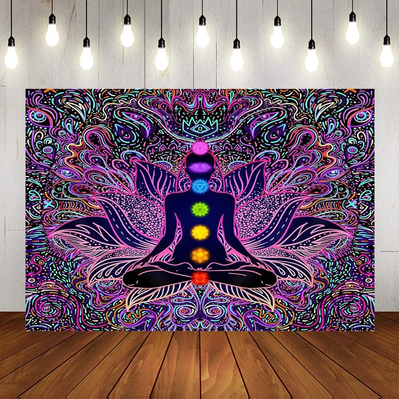 Tapiz de Chakra bohemio, Mandala, Yoga, meditación, fondo fotográfico, decoración artística de la habitación, telón de fondo, regalo, Banner divisor