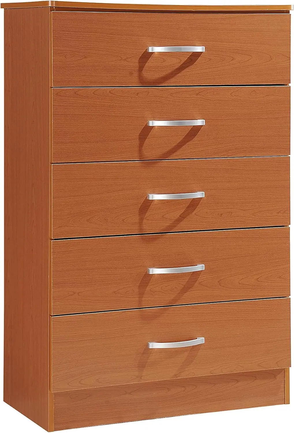 

5 Drawer Wood Dresser for Bedroom, Chest of Drawers with Metal Rails for Support when Storing Clothing, Cherry, 47.8x31.5 inches