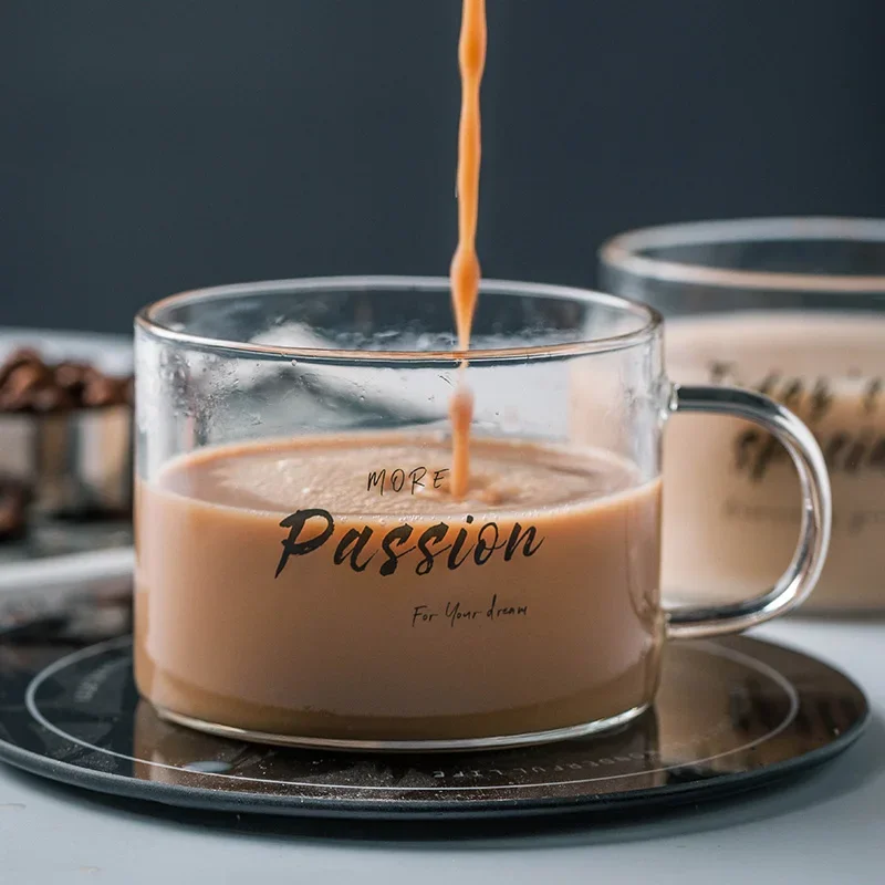 500ml Creative letter glass mug,large belt with juice mug office teacup dessert cup oatmeal breakfast cup milk Drinkware