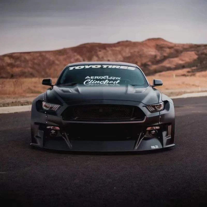 ل 2015-2017 موستانج ترقية CD عجلة كبيرة الحاجب المصد الأمامي الجانب تنورة جديدة val طقم الجسم الواسع #3