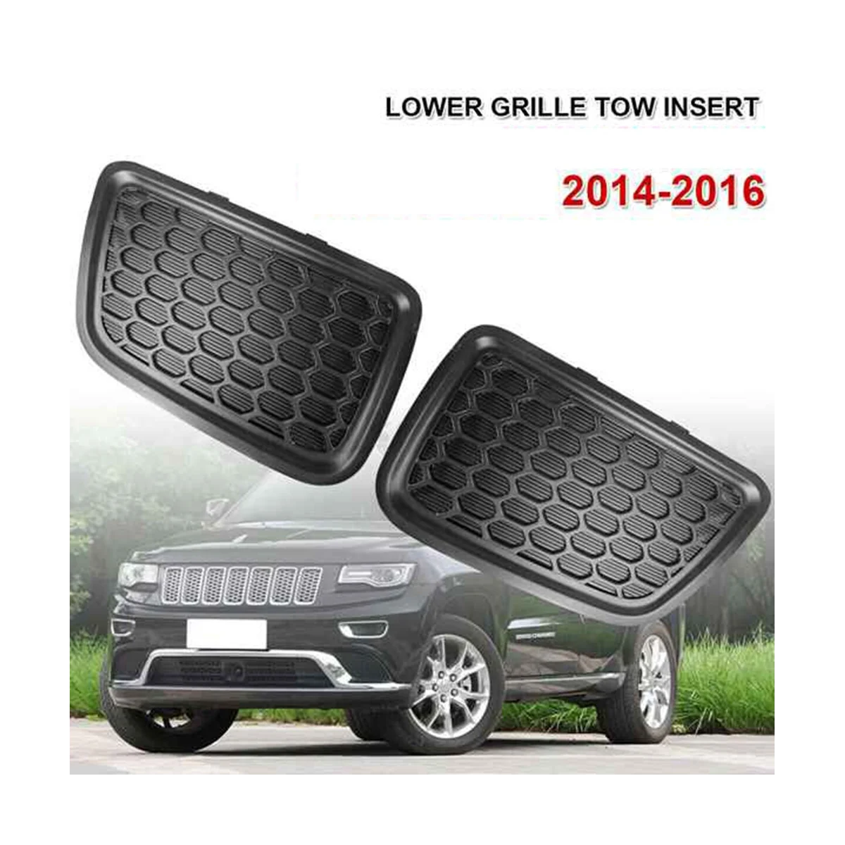 1 Pair LH+RH Front Lower Grille Tow Hook Cover Insert Bezel for Jeep Grand Cherokee 2014-2016 68143099AC 68143098AC