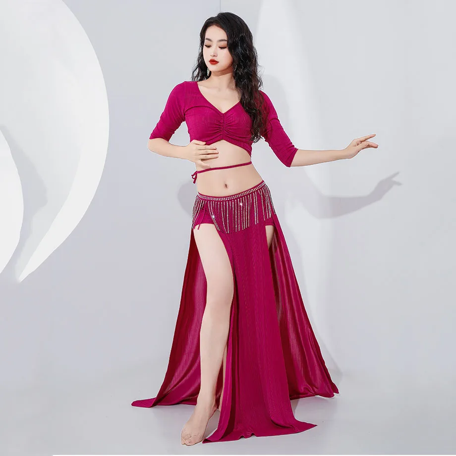 Belly Dance Costume new belly dance practice clothing diamond tassel light luxury double slit practice clothing group clothing