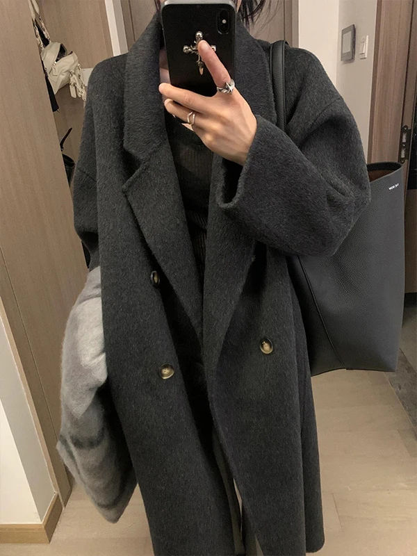 

Шерстяное пальто Hebe Sle Double-Sided Camere Blaey для женщин, средней длины, осенне-зимнее, в корейском стиле, маленький размер, класса люкс, с эффектом утепления.