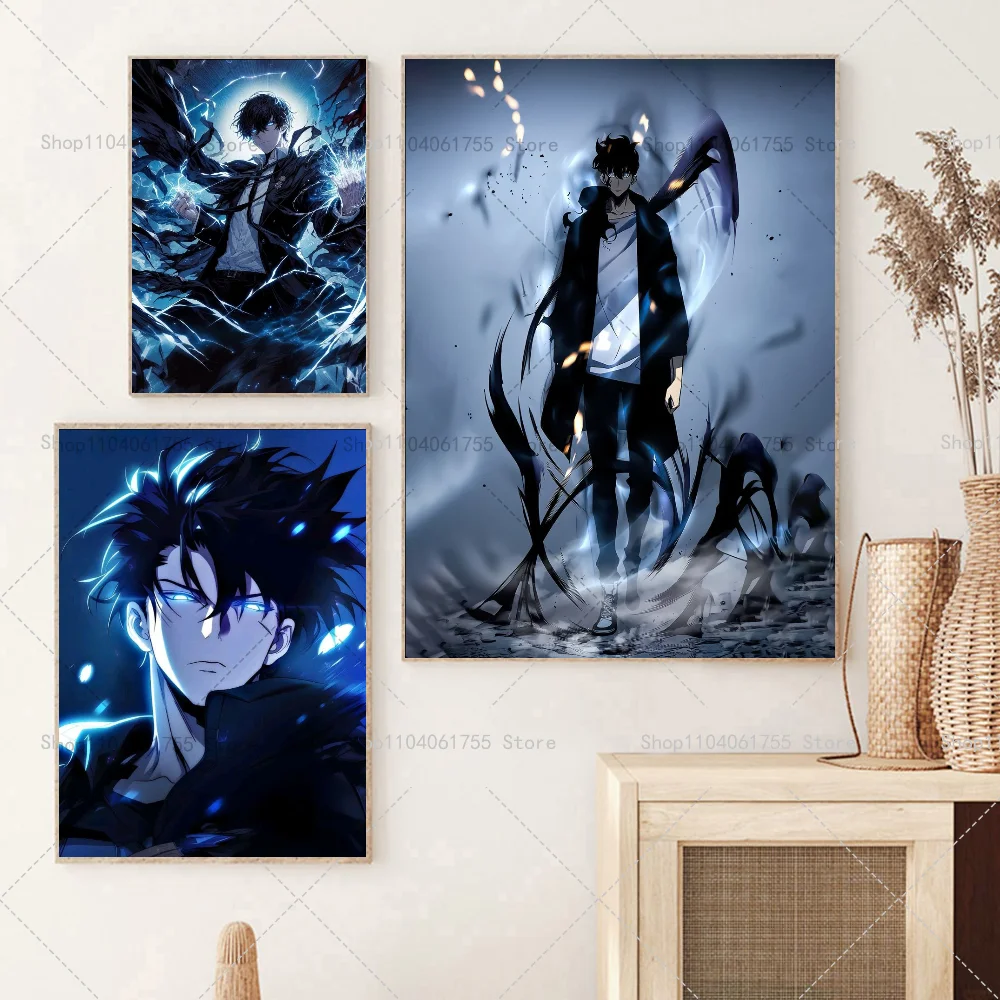 1PC Solo Leveling Role Sung Jinwoo Poster Self-adhesive Art Waterproof Paper Sticker Coffee House Bar Room Wall Decor