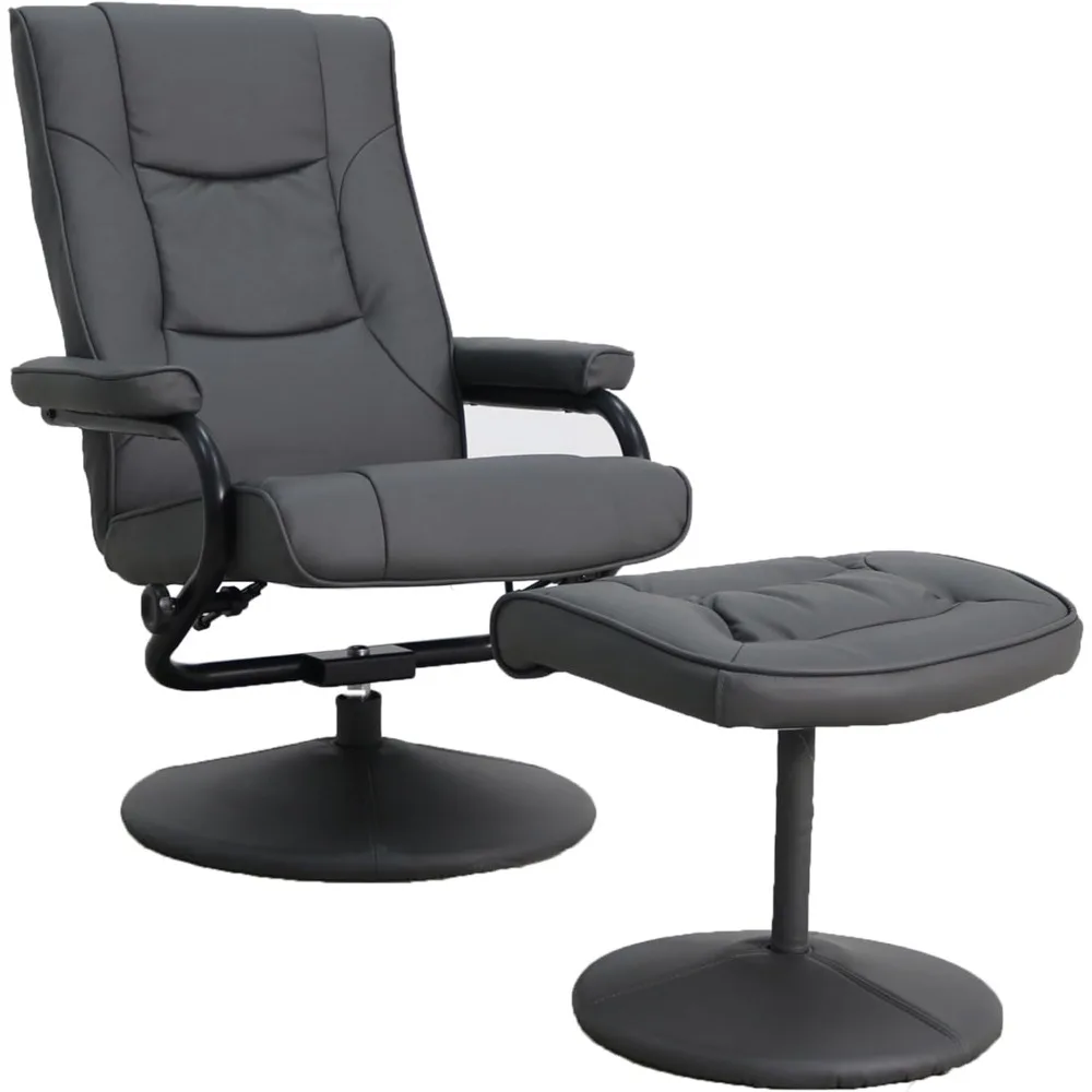 

Leathersoft Recliner And Ottoman Set With Foam Metal Base 38 Pounds,Gray
