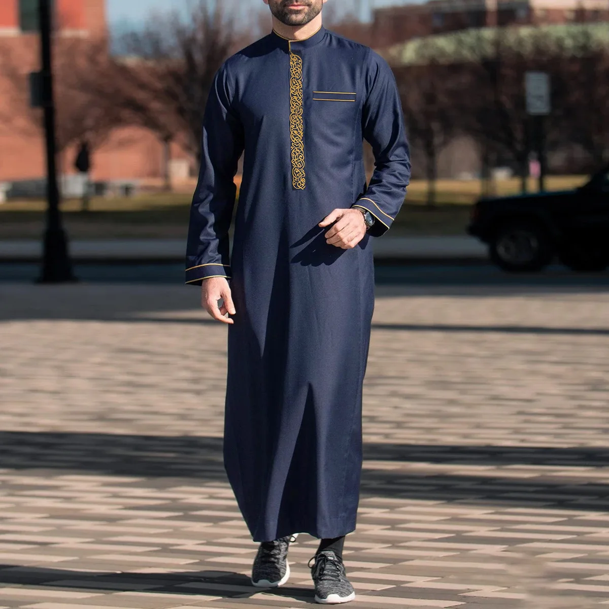 Dishdasha Uomini Musulmani Abito Lungo Jubba Thobe Abaya Ricamo Kimono Islamico Dubai Salita Abaya Preghiera Caftano Ramadan Marocco 2025