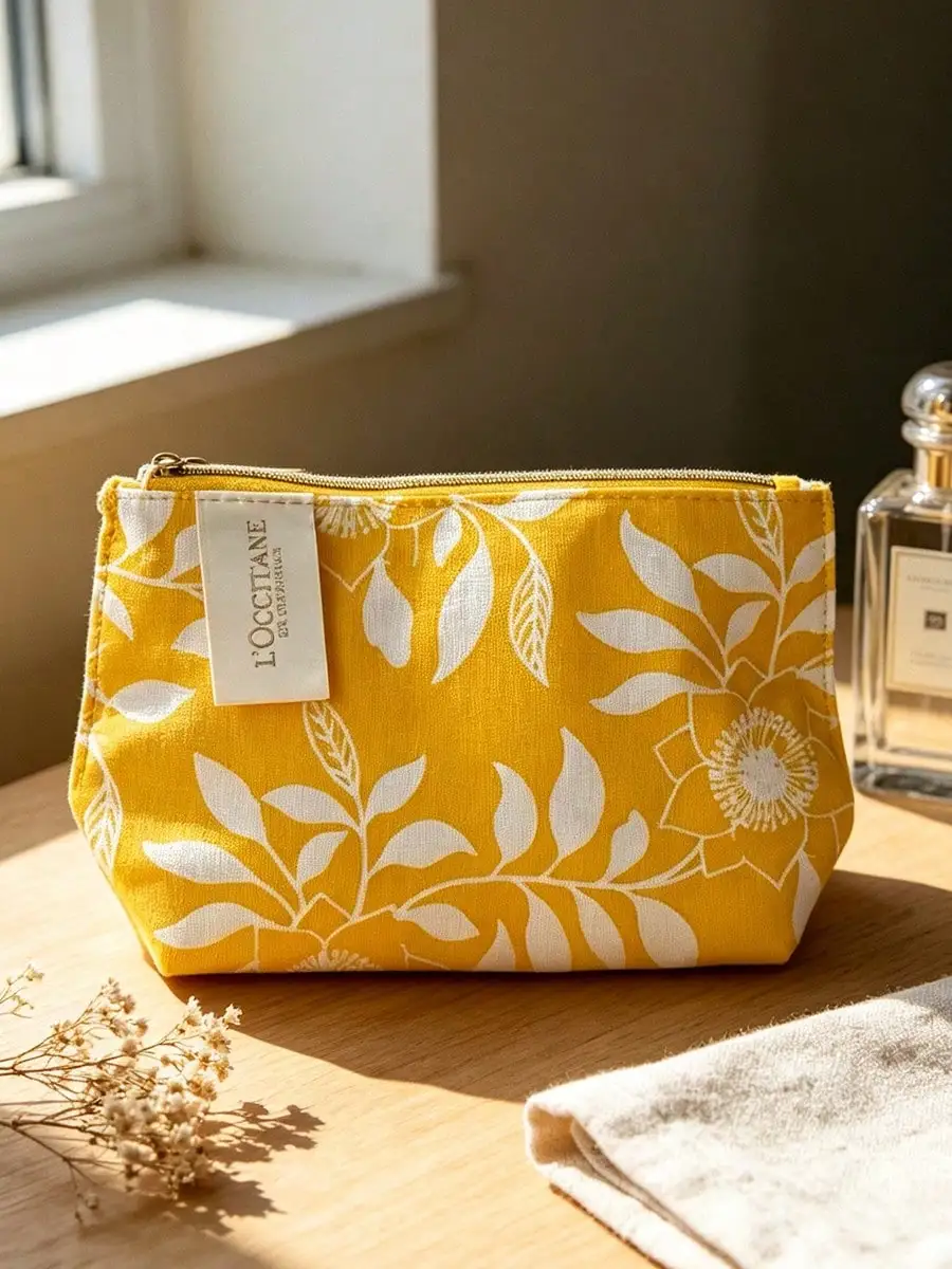 Loccitane Colorful Geometric Wave‑Point Print Drawstring Bag, Lightweight Canvas Makeup Bag, Sweet Daily Gift Storage Bag