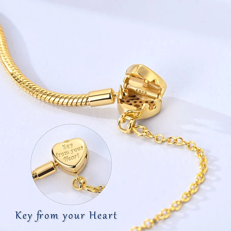 100% 925 Sterling Silber Bestseller Goldene Serie Armband Original Armbänder Passend für Charms Anhänger Perlen DIY Schmuck Geschenk – Detail 14