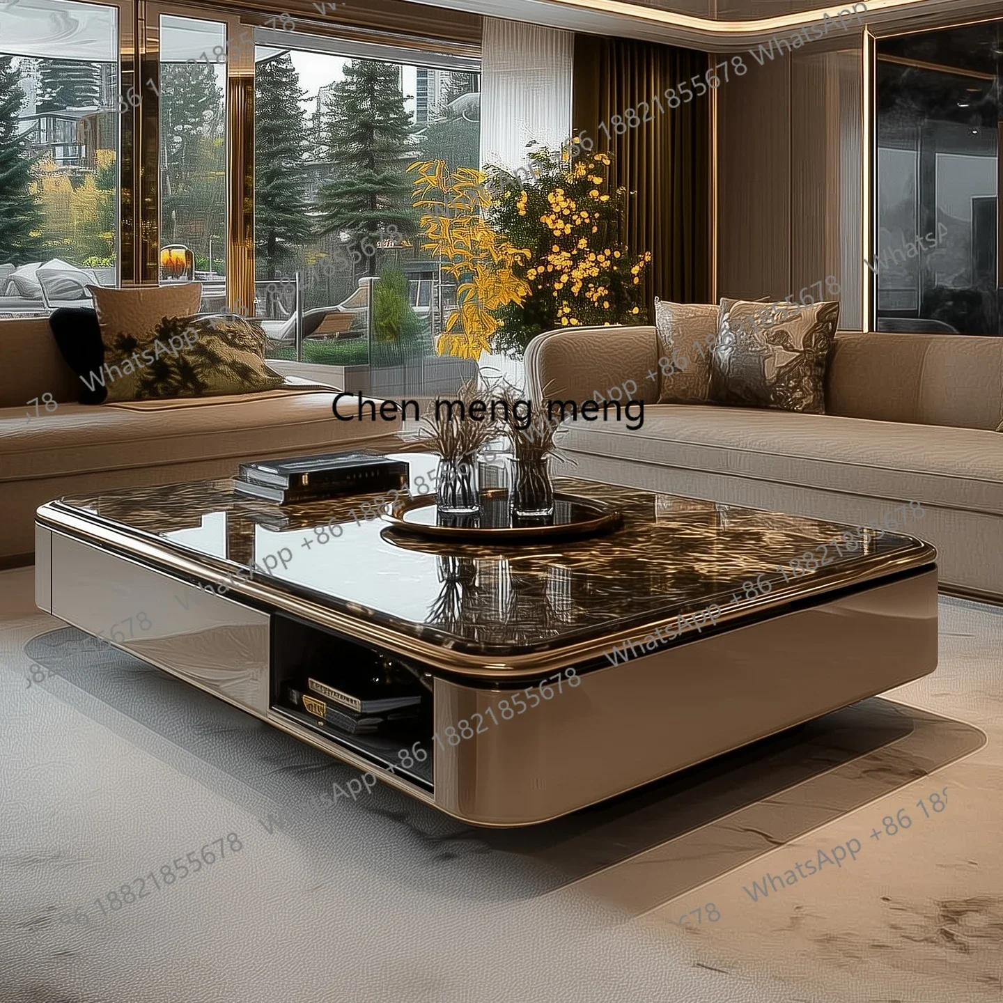 Luxury Ultra Crystal Stone Coffee Table 1.5m Marble New Modern Home Solid Wood Coffee Table Customization