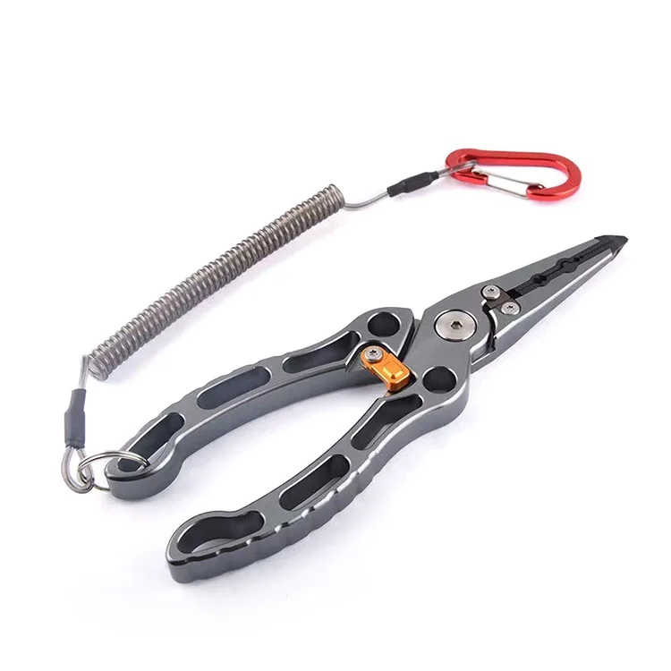 

1 Piec Titanium plier head , Aluminium handle with opening and closing locks 7.3" Roadrunner pliers Aluminium fish control