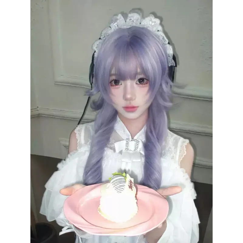FallenVex Store Straight Bangs Sweet Synthetic Wig for Women Dreamy‑Purple Jellyfish Long Curly Fluffy Full Wig Hairstyle