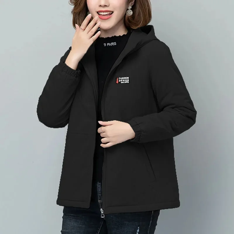 

2024Spring Autumn Winter New Jacket Large Size5XL Add Velvet Windbreaker Coat Women Middle-Aged Mother Outwear Hooded Ladies Top