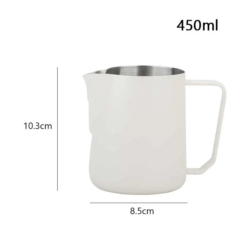 450 ml  White Paint Finish Stainless Steel Steaming Espresso Milk Cup Pointed Beak Food Grade Coffee Milk Pitcher with Scale