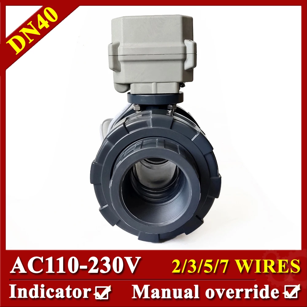 

1-1/2" UPVC True Union 2 Way 110V Electric Valve inside diemsion 50mm Motorized Water Valve 1.0Mpa Power off return PPH optional