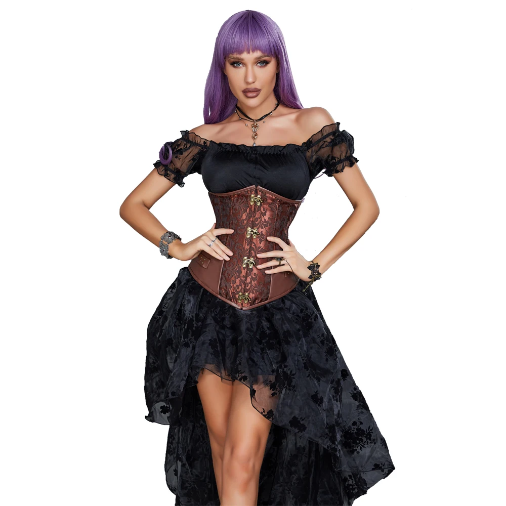 

Brown Black Women's Steampunk Underbust Corset Steel Boned Waist Trainer Cincher