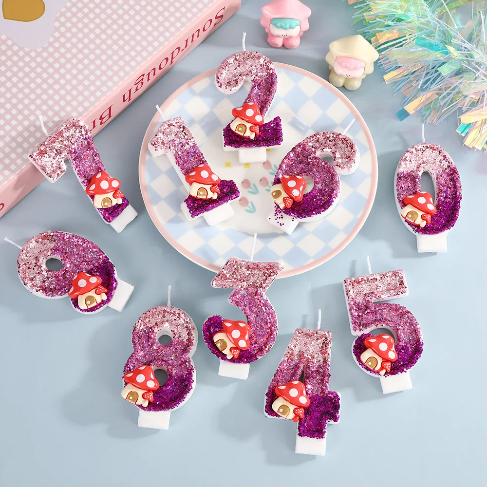 Eclectic cartoon mushroom with maroon gradient color digital candle, suitable as party gift, birthday and anniversary candle