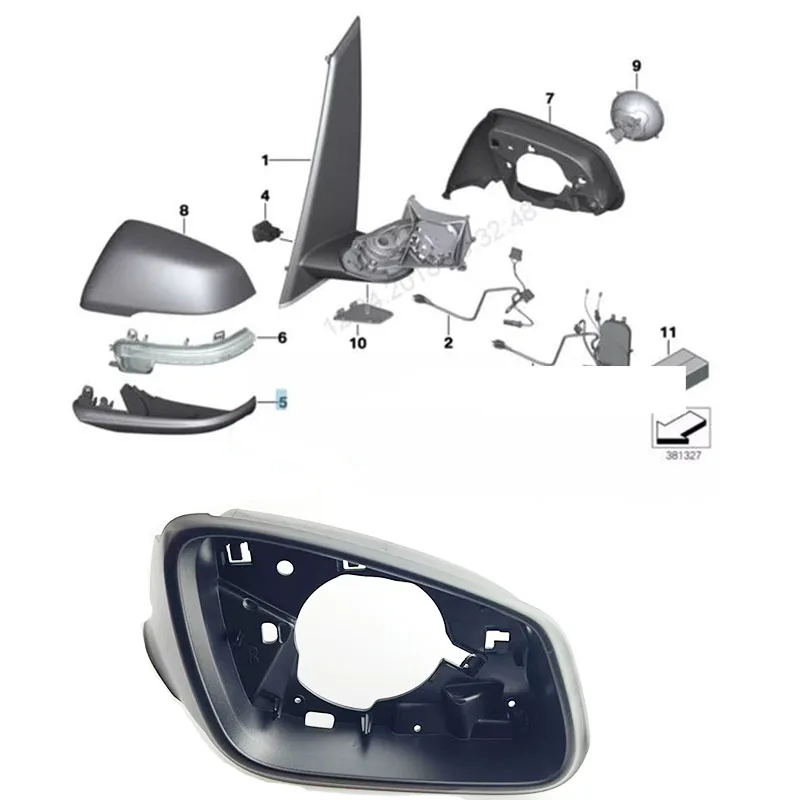 Textured Mirror Supporting Ring For BMW F45 F46 Rearview Mirror Lens Frame OE 51167386569 51167386570 Replacement Parts