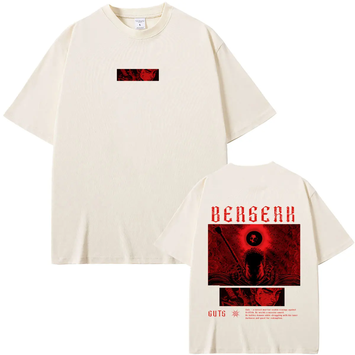 Vintage Anime Berserk Guts Printed T Shirts Men Women High Quality Soft Cotton T-shirt Male Gothic Harajuku Oversized Streetwear