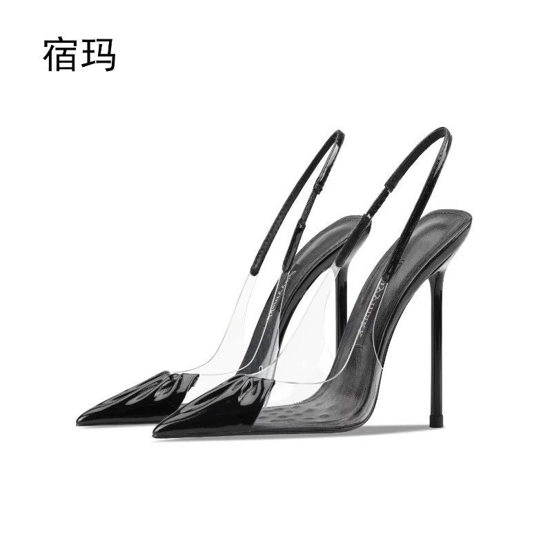 2025 Wrinkled Transparent Hollow High Heel Sandals for Women, Pointed Narrow Heels, Shallow Mouth, Sexy Commuting Single Shoes