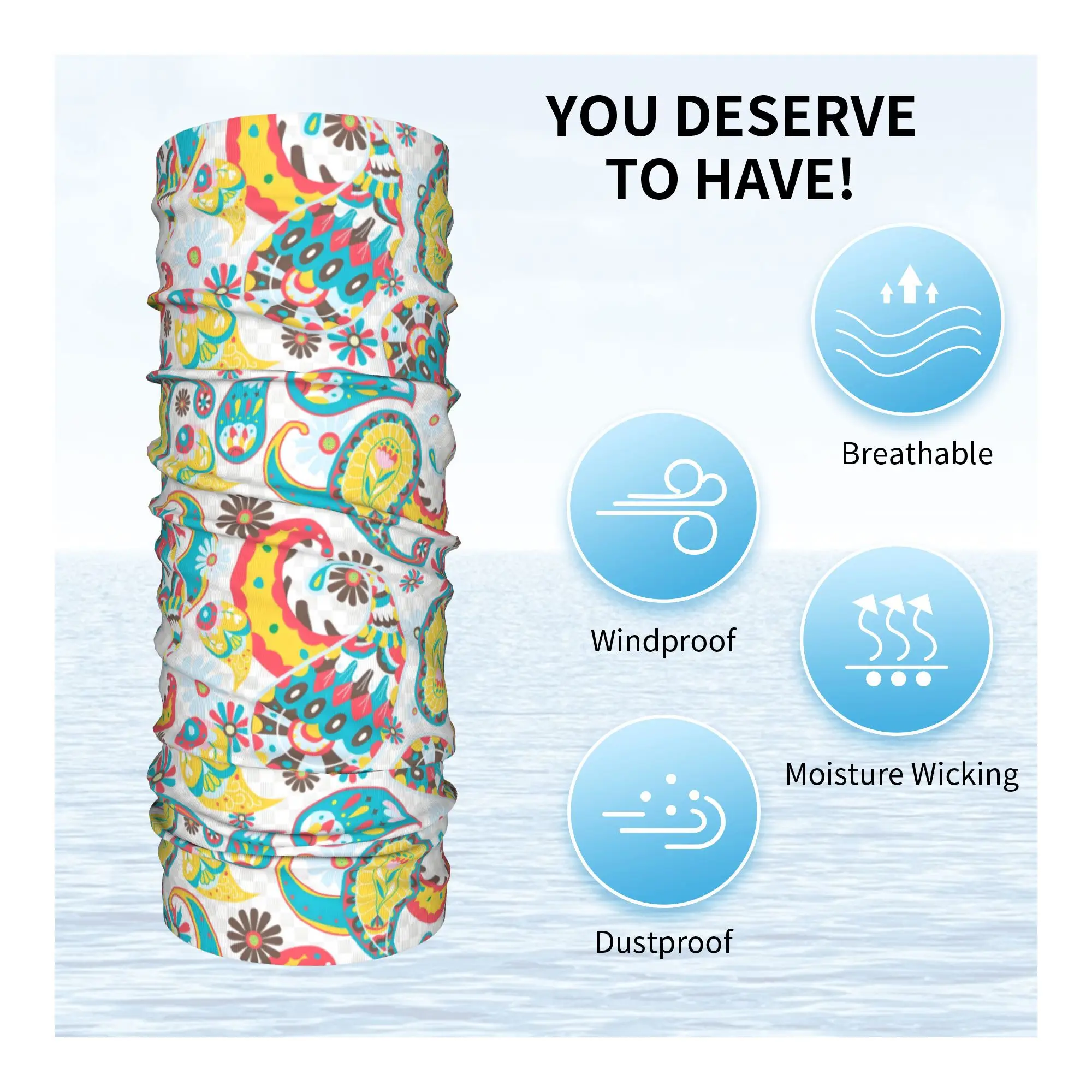 Custom Colorful Retro Paisley Pattern Neck Gaiter Women Men UV Protection Winter Swirly Art Bandana Scarf for Ski