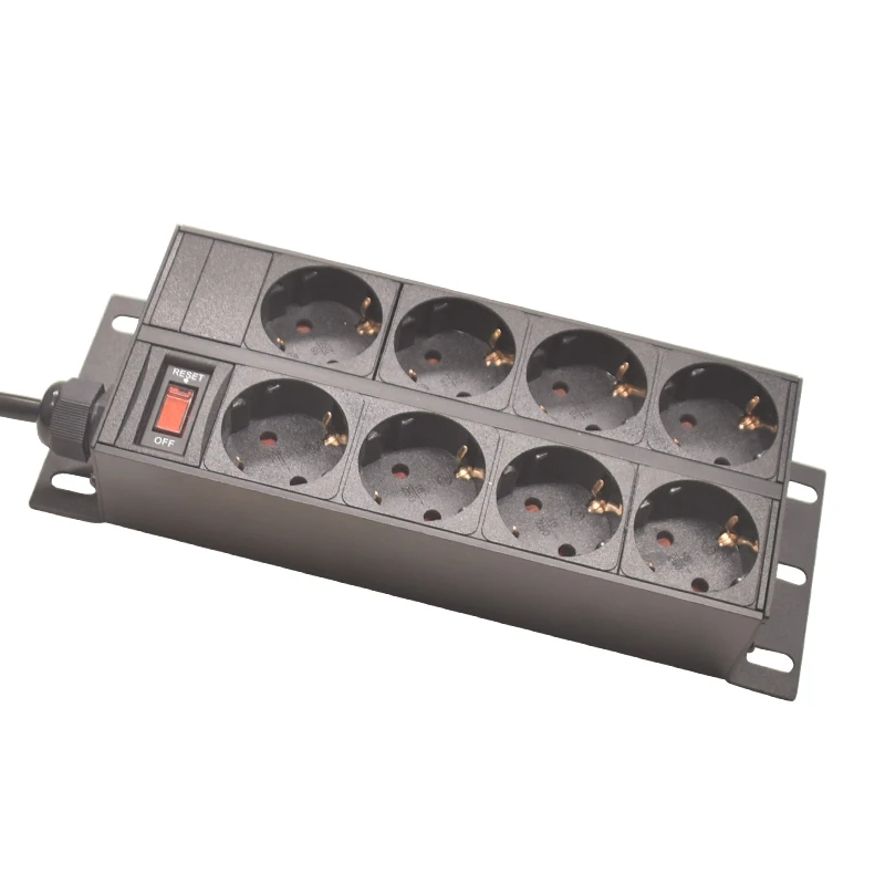 

PDU Power Strip Unit 10inch Cabinet Mount 8 Ways EU Socket Outlets Plug 2m Extension Cord Aluminum Alloy Shell