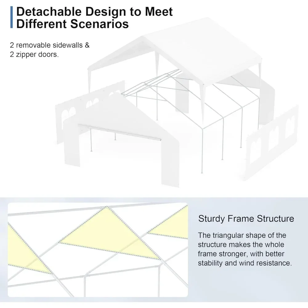 Grande Tente Portable pour Événement de Mariage, Garage, 20x20 Pieds