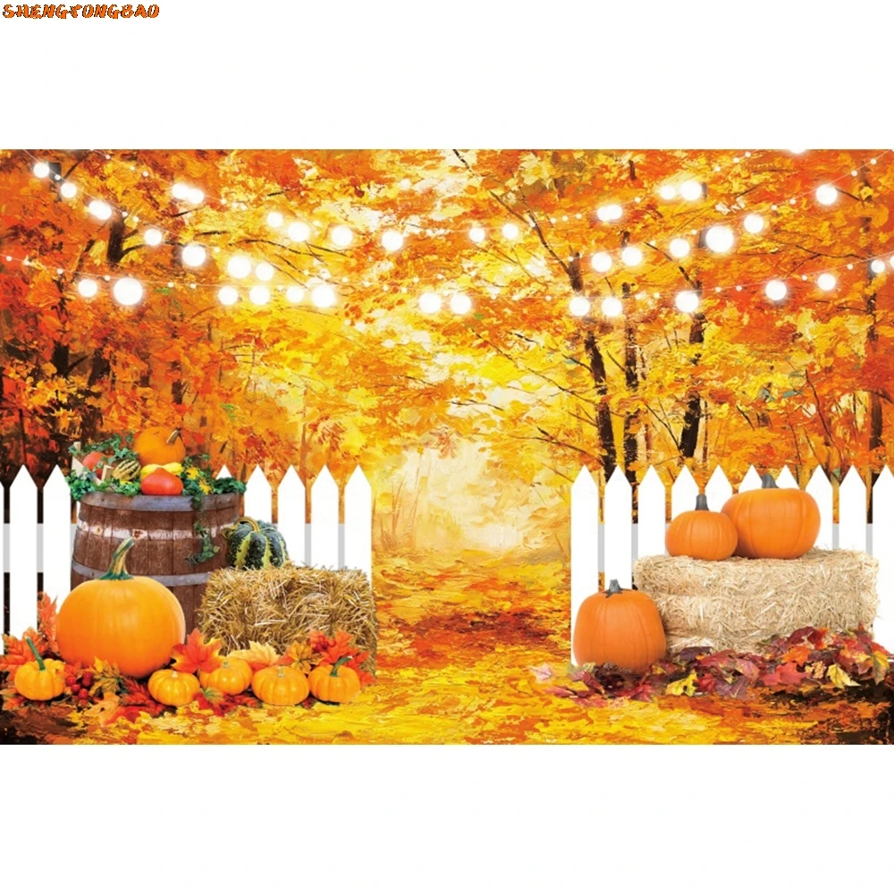 Harvested Autumn Backdrop Interior Golden Fall Pumpkin Maple Baby Shower Adult Kids Portrait Photography Background Photo Studio