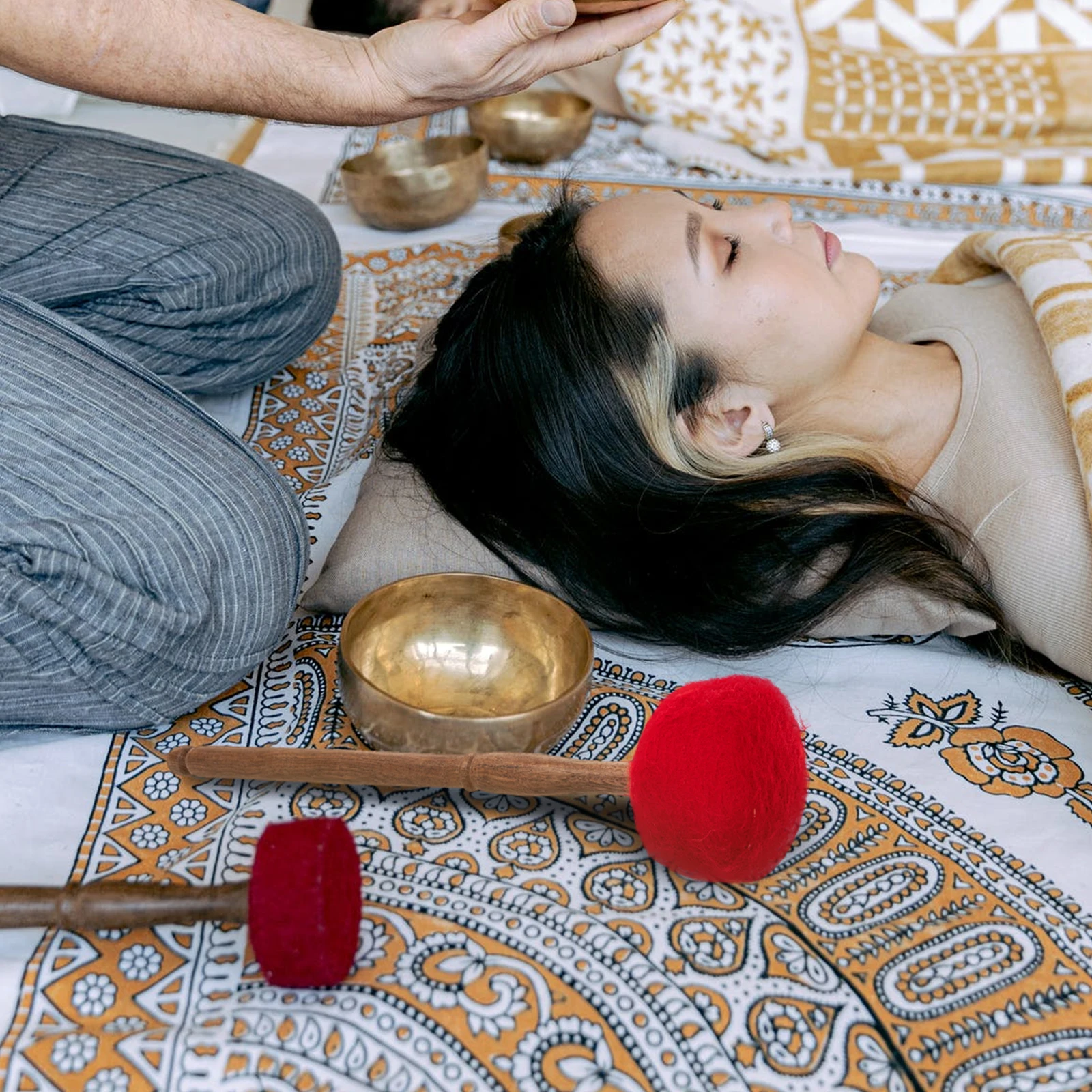 

Singing Bowl Mallet Woolen Felt Stick Sound Bowl Accessory Portable Meditation Wooden Rod Easy Grip Buddha Tone Generator