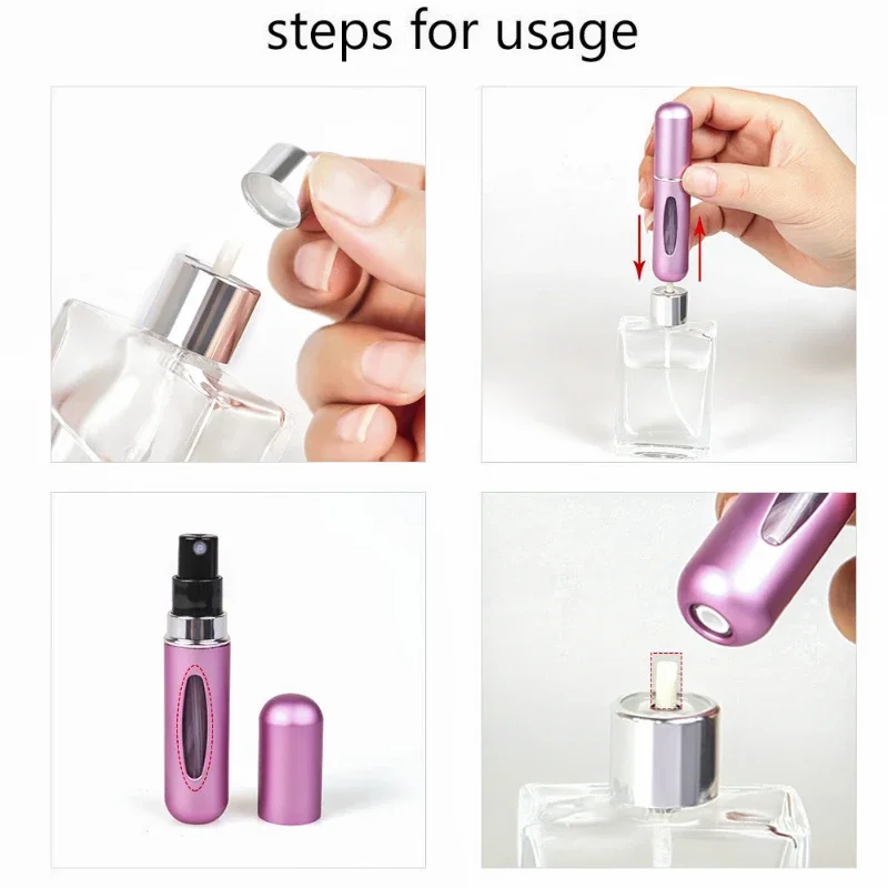 5 Multi Color Aluminum Mini Perfume Bottle with Spray Pump Portable Empty Refillable Atomizer Bottle for Travel Essential