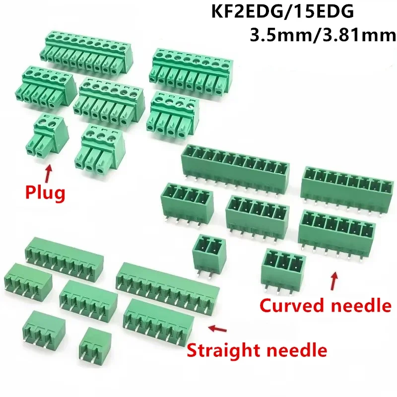 KF2EDG 15EDG PCB Screw Terminal Block Connector 3.81mm 3.5mm Plug Pin Header Socket - Various Sizes 2P-20P for Electronics