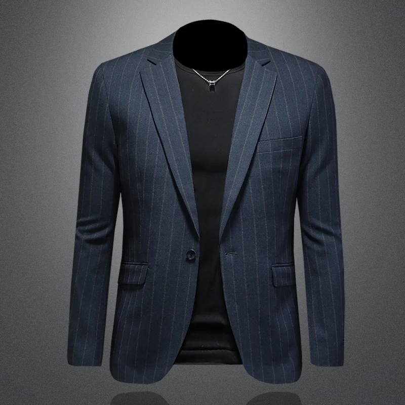 

High-quality autumn men's fashionable, stylish and versatile business casual British-style striped fitted suit jacket