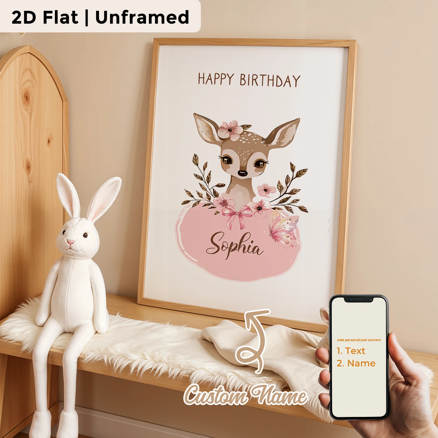 Personalized Custom Name Deer Among Flowers  Wall Art Print Picture Canvas Poster Painting For Living Room Home Decor Gift
