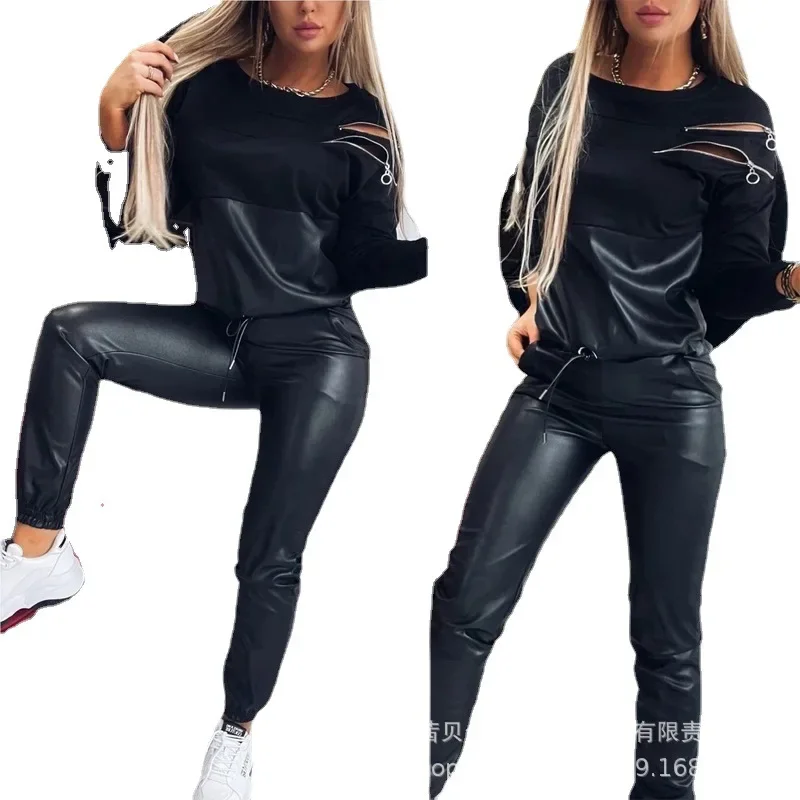 Womens Rompers Fashion Set Black Off Shoulder Design Long Sleeve Casual Splice Jumpsuit Women