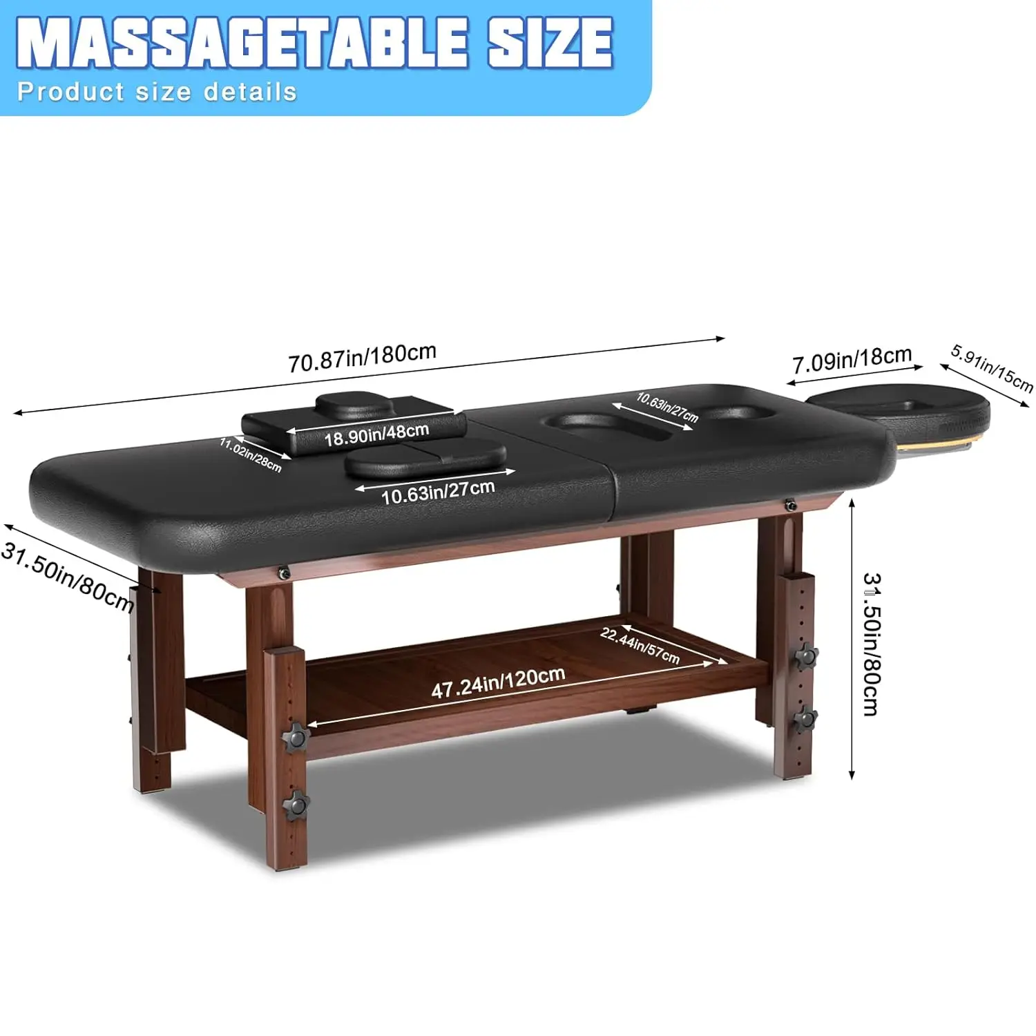 طاولة تدليك ثابتة مع رغوة الذاكرة، طاولة تدليك مع ارتفاع قابل للتعديل، سرير للوجه لخبير التجميل، جلد PU