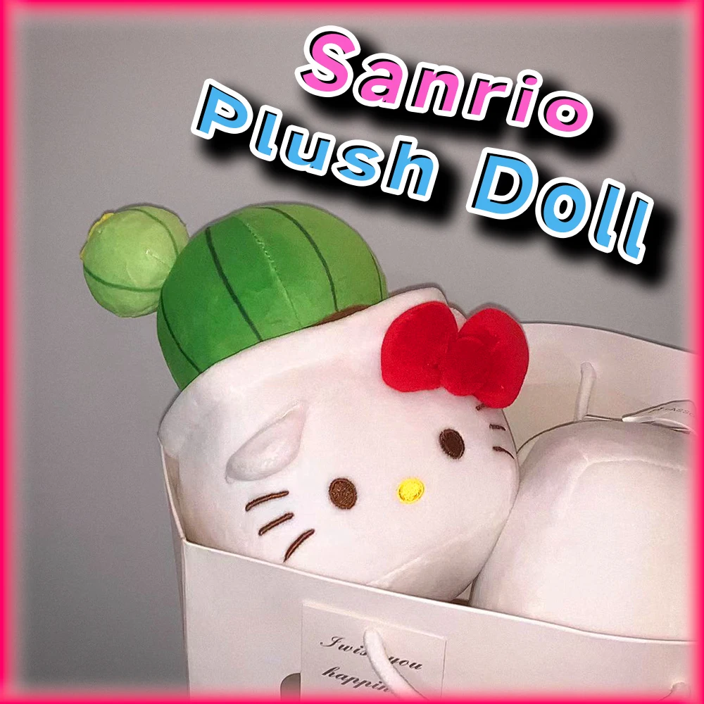 Kawaii Hello Kitty Soft Plush Potted Cactus Doll Sanrio Anime Funny Creative Cute Toys Ornaments Decorations