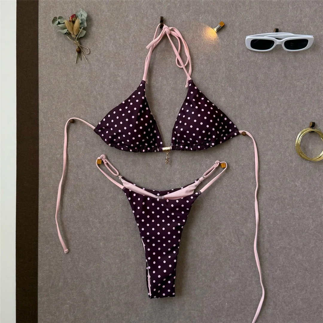 Polka Dot Neckholder-Bikini, Damen-Badeanzug, zweiteiliges Bikini-Set, Scrunch-Butt, gepolstert, Badebekleidung, Badeanzug, Schwimmbekleidung V8120 – Detail 4