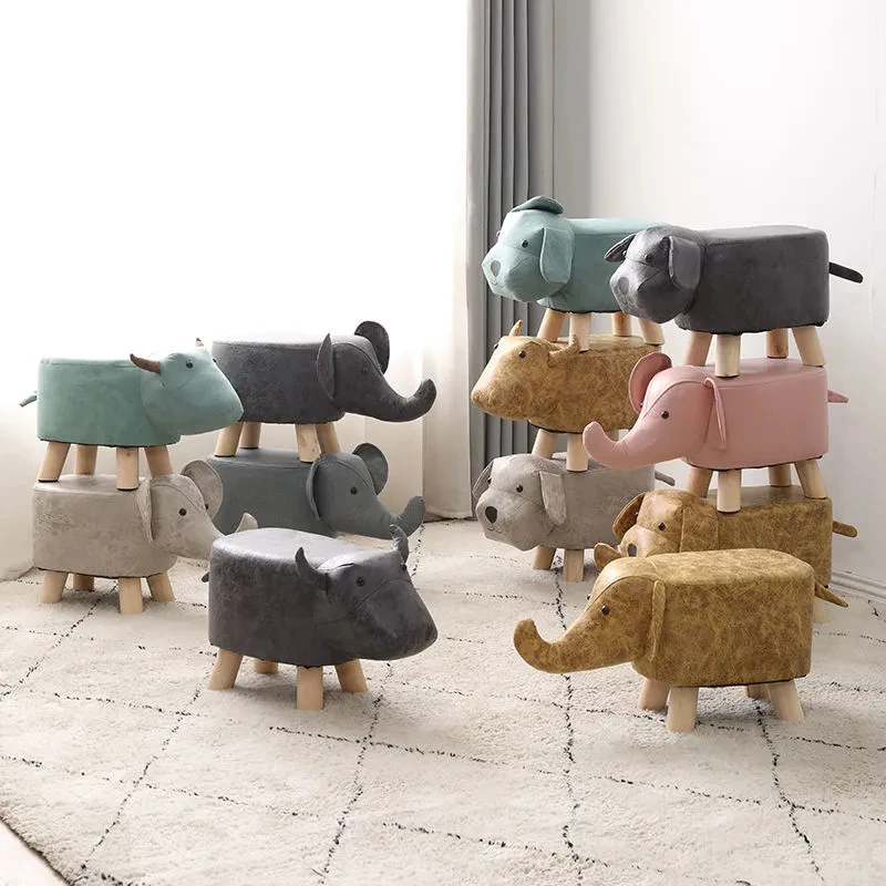 Tabouret bas en bois véritable pour enfants, animal de dessin animé, meubles de maison, joli tabouret animal créatif, changement de chaussures,