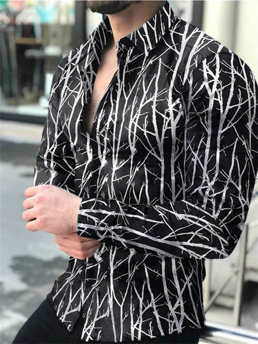 قميص رجالي كتل ألوان جرافيتي متباينة شخصية كاجوال للشارع في الهواء الطلق أحمر أسود خطوط غير منتظمة موضة مطابقة