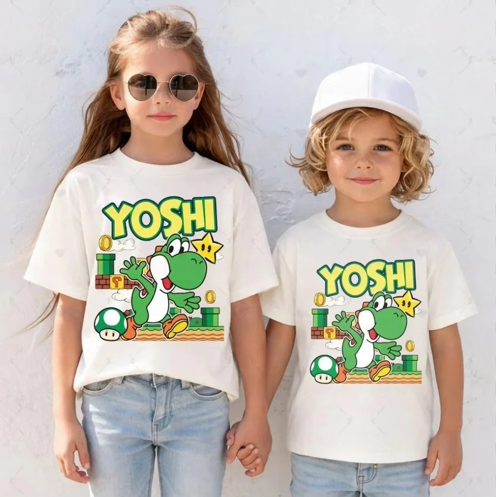 2026 Sommer T-Shirt für Jungen, Mädchen und die ganze Familie – Sommerliches Cartoon Yoshi Kurzarm-T-Shirt für Herren und Damen